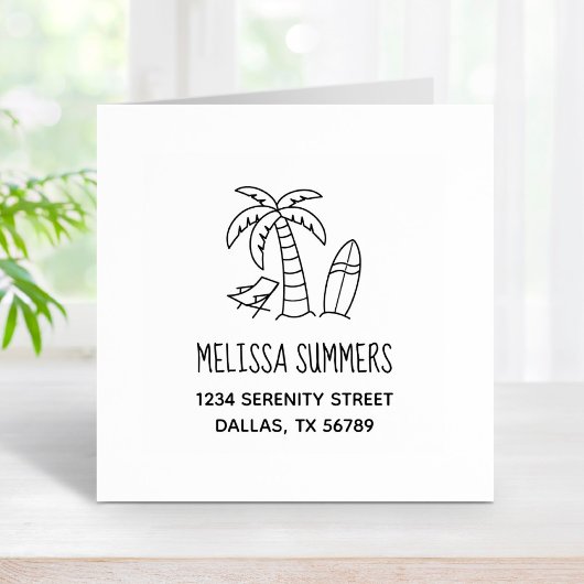 サマービーチパームサーフボードアドレス ラバースタンプ