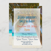 サマービーチパームツリートロピカルスウィート16誕生日 招待状 (正面/裏面)