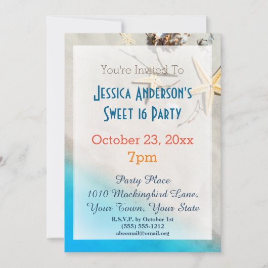 サマービーチヒトデ熱帯性甘い16誕生日 招待状 (正面)