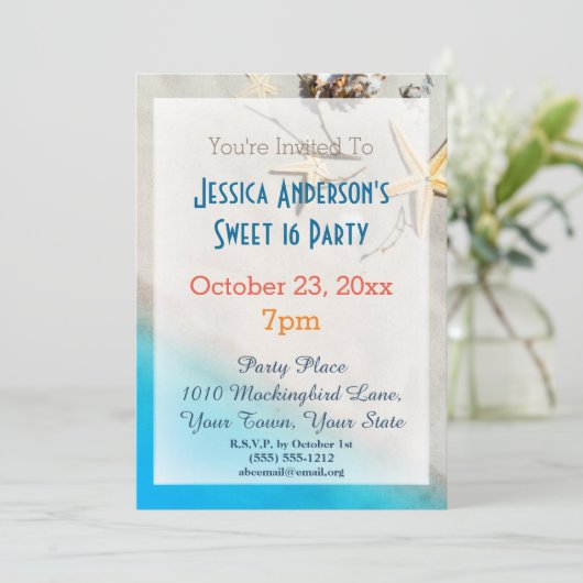 サマービーチヒトデ熱帯性甘い16誕生日 招待状 (スタンド正面)