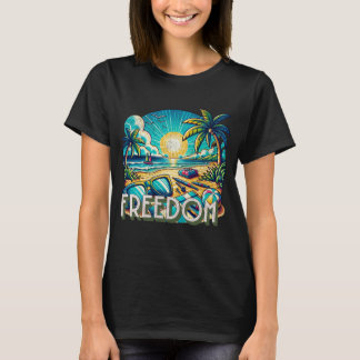 サマービーチフリーダムイラストレーション Tシャツ