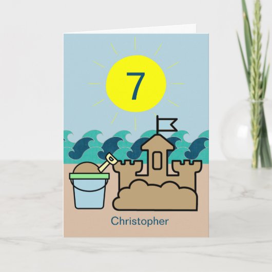 サマービーチブルーペールサンドキャッスル7誕生日 カード (正面)