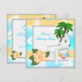 サマービーチプールカクテル誕生日パーティー 招待状 (正面/裏面)