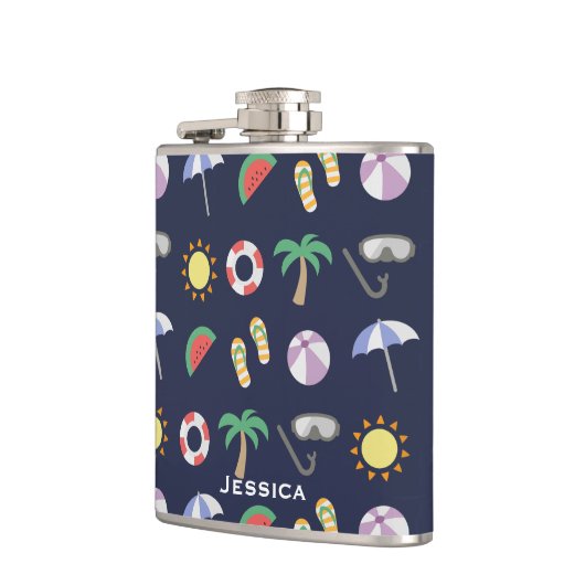サマービーチホリデーブルーパターパーソナライズされたン フラスク (左)