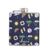 サマービーチホリデーブルーパターパーソナライズされたン フラスク (正面)