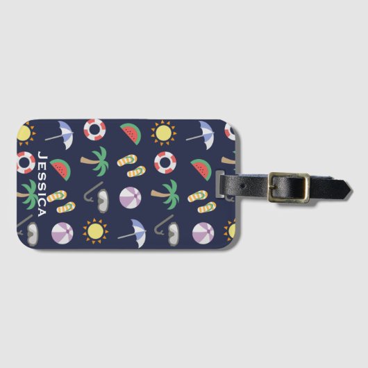 サマービーチホリデーブルーパターパーソナライズされたン ラゲッジタグ (正面横)