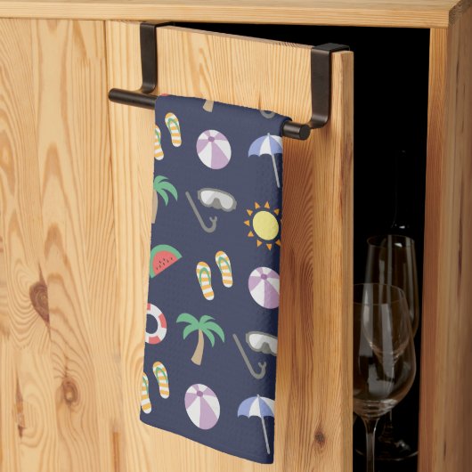 サマービーチホリデーブルーパターン キッチンタオル (三つ折り)