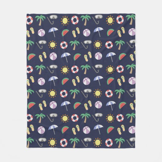サマービーチホリデーブルーパターン フリースブランケット (正面)