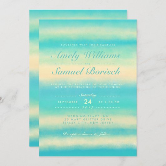 サマービーチ水彩結婚式招待状 招待状 (正面/裏面)