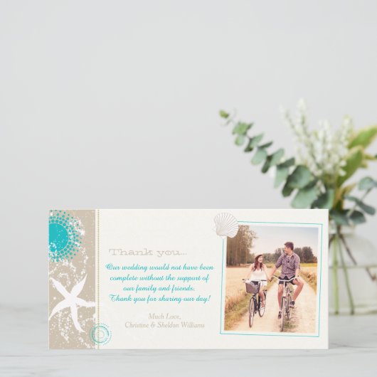 サマービーチ結婚式お祝い写真ありがとう サンキューカード (スタンド正面)