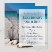 サマービーチ シェル ブルー スウィート16 誕生日 招待状 (正面/裏面)