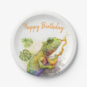 サマービーブウォーターカラーカメレオン – ハッピーバースデー ペーパープレート (正面)