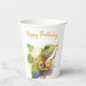 サマービーブウォーターカラーカメレオン – ハッピーバースデー 紙コップ (正面)