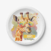 サマービーブウォーターカラーキリン – 誕生日パーティー –  ペーパープレート (正面)