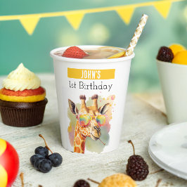 サマービーブウォーターカラーキリン – 誕生日 紙コップ