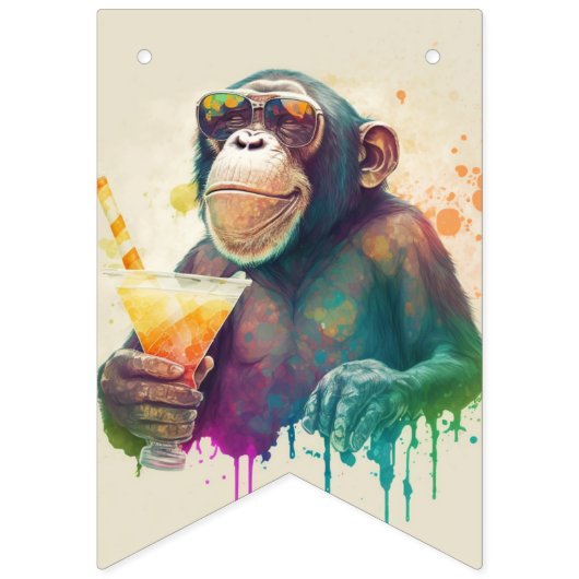 サマービーブウォーターカラーモンキー – 誕生日 バンティングフラッグ (第1の旗)