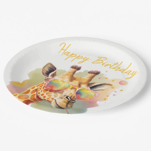 サマービーブスウォーターカラーキリン – ハッピーバースデー ペーパープレート (アングル)