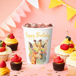サマービーブスウォーターカラーキリン – ハッピーバースデー 紙コップ