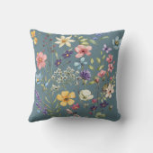 サマービーブスウォーターカラーワイルドフラワーハジーティール（緑がかった色） クッション (裏面)