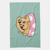 サマービーブスドッグ – サングラスと浮き子犬 キッチンタオル (縦)