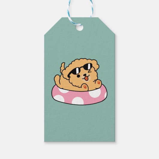 サマービーブスドッグ – サングラスと浮き子犬 ギフトタグ (正面)