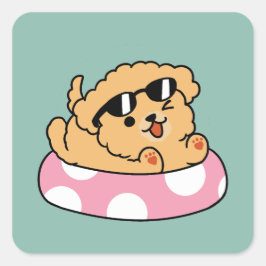 サマービーブスドッグ – サングラスと浮き子犬 スクエアシール
