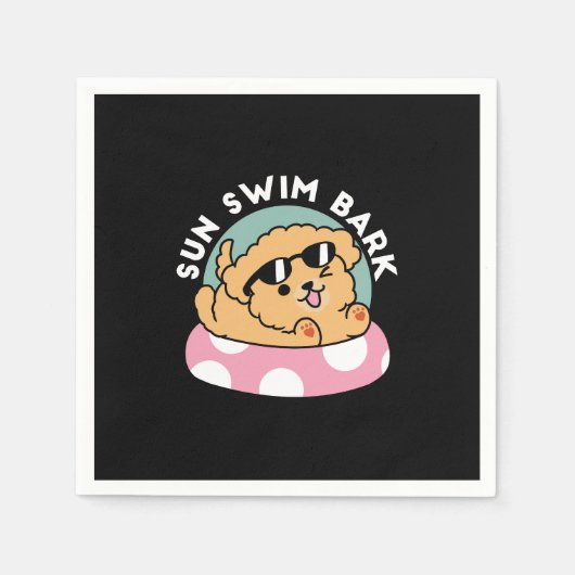 サマービーブスドッグ – サングラスと浮き子犬 スタンダードカクテルナプキン (正面)