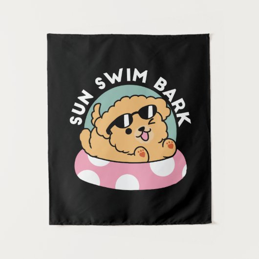 サマービーブスドッグ – サングラスと浮き子犬 タペストリー (正面)