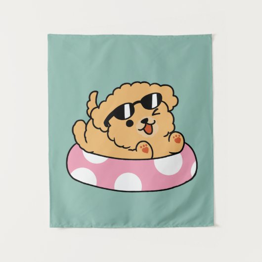 サマービーブスドッグ – サングラスと浮き子犬 タペストリー (正面)