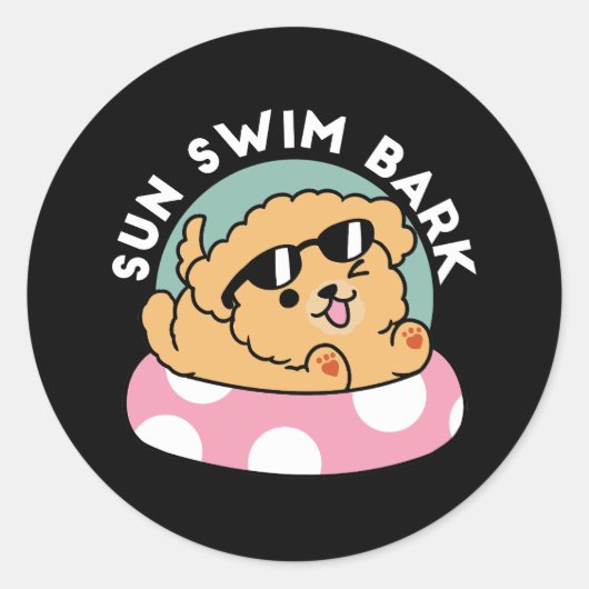 サマービーブスドッグ – サングラスと浮き子犬 ラウンドシール (正面)