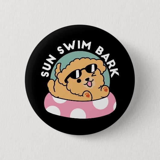 サマービーブスドッグ – サングラスと浮き子犬 缶バッジ (正面)