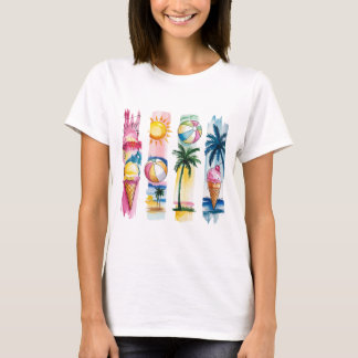サマービーブスブルットコラージュ – レトロ水彩ビーチ Tシャツ