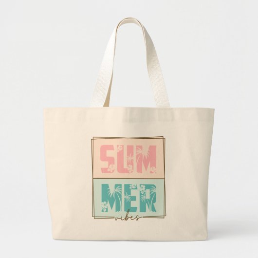 サマービーブトロピカルビーチレトロヴィンテージ ラージトートバッグ (正面)