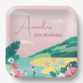 サマービーブトロピカルピンク21歳の誕生日 ペーパープレート (正面)