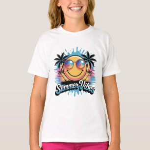 サマービーブネオンスマイリーフェイスカラフルトレンディー Tシャツ