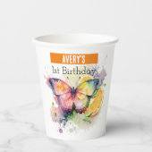 サマービーブバタフライ – 1歳の誕生日 –  紙コップ (正面)