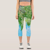 サマービーブパームツリー葉の緑 カプリレギンス (正面)