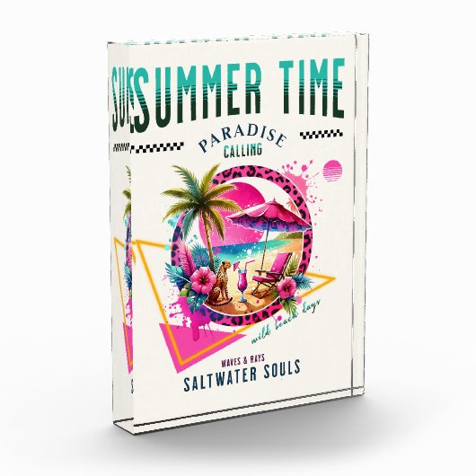 サマービーブピンクヒョウデザイン用ビーチ日 フォトブロック (左)