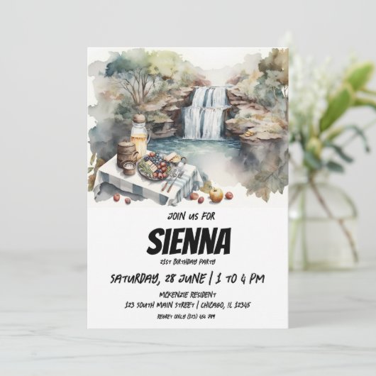 サマーピクニックと滝ビュー招待状 招待状 (スタンド正面)