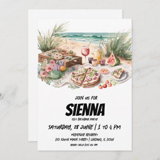 サマーピクニックアットザビーチ招待状 招待状 (正面/裏面)
