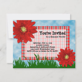 サマーピクニッククックアウト招待状ブライトレッドデイジー 招待状