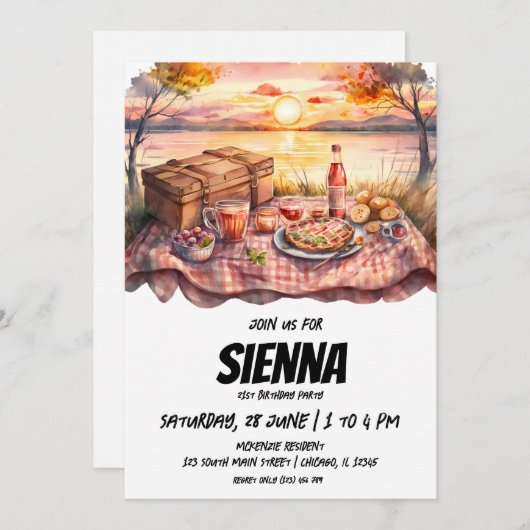 サマーピクニックサンセットレイクビュー招待状 招待状 (正面/裏面)
