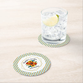 サマーピクニックパーティー幾何学的フローラ ラウンドペーパーコースター