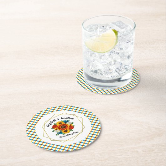 サマーピクニックパーティー幾何学的フローラ ラウンドペーパーコースター (インサイチュ)
