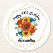 サマーピクニックパーティー幾何学的フローラ ラウンドペーパーコースター (正面)