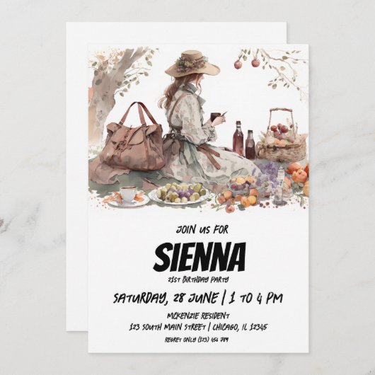 サマーピクニックビクトリアンスタイル招待状 招待状 (正面/裏面)