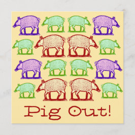 サマーピクニックピグアウト招待状-フォークアートピッグ 招待状