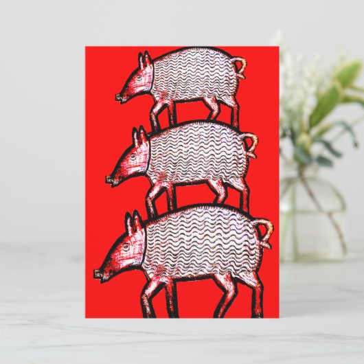 サマーピクニックピグアウト招待状-フォークアートピッグ 招待状 (スタンド正面)