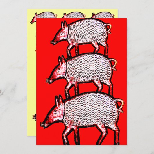 サマーピクニックピグアウト招待状-フォークアートピッグ 招待状 (正面/裏面)