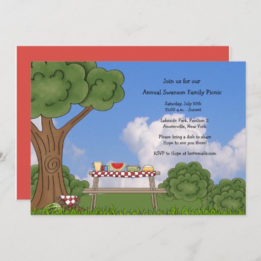 サマーピクニック招待状 招待状 (正面/裏面)